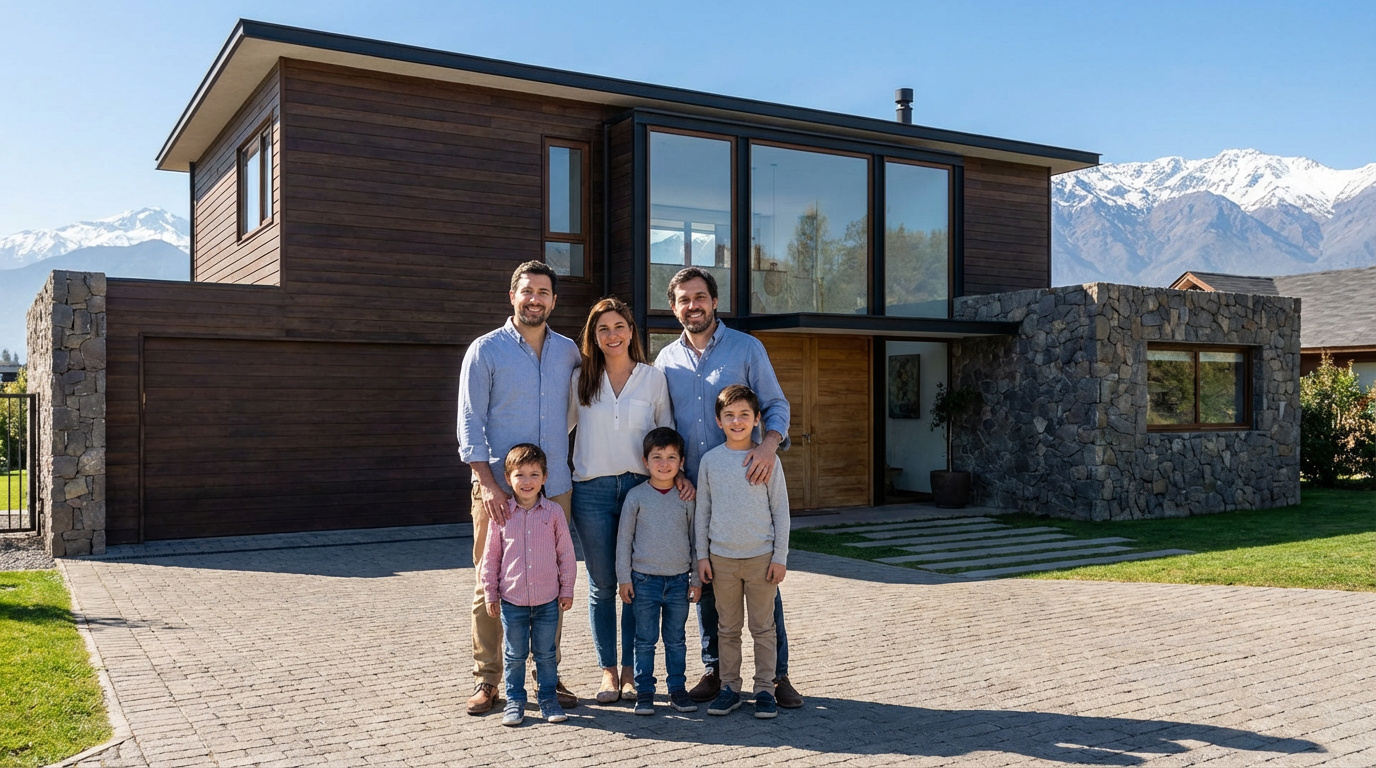 Familia frente a su nueva casa